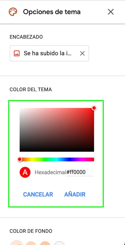 Color de tema hexadecimal