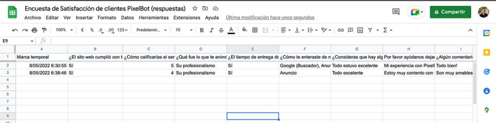 Crear formato en Google Forms - Google Sheets